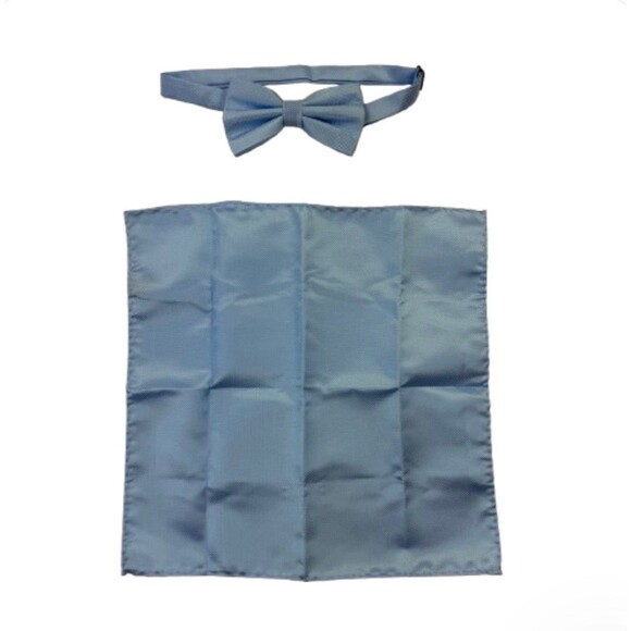 Pronto Uomo Light Blue Silk Bow Tie & Pocket Square Set Formal Wedding - Picture 1 of 9